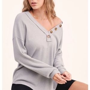 V Neck Waffle knit Top